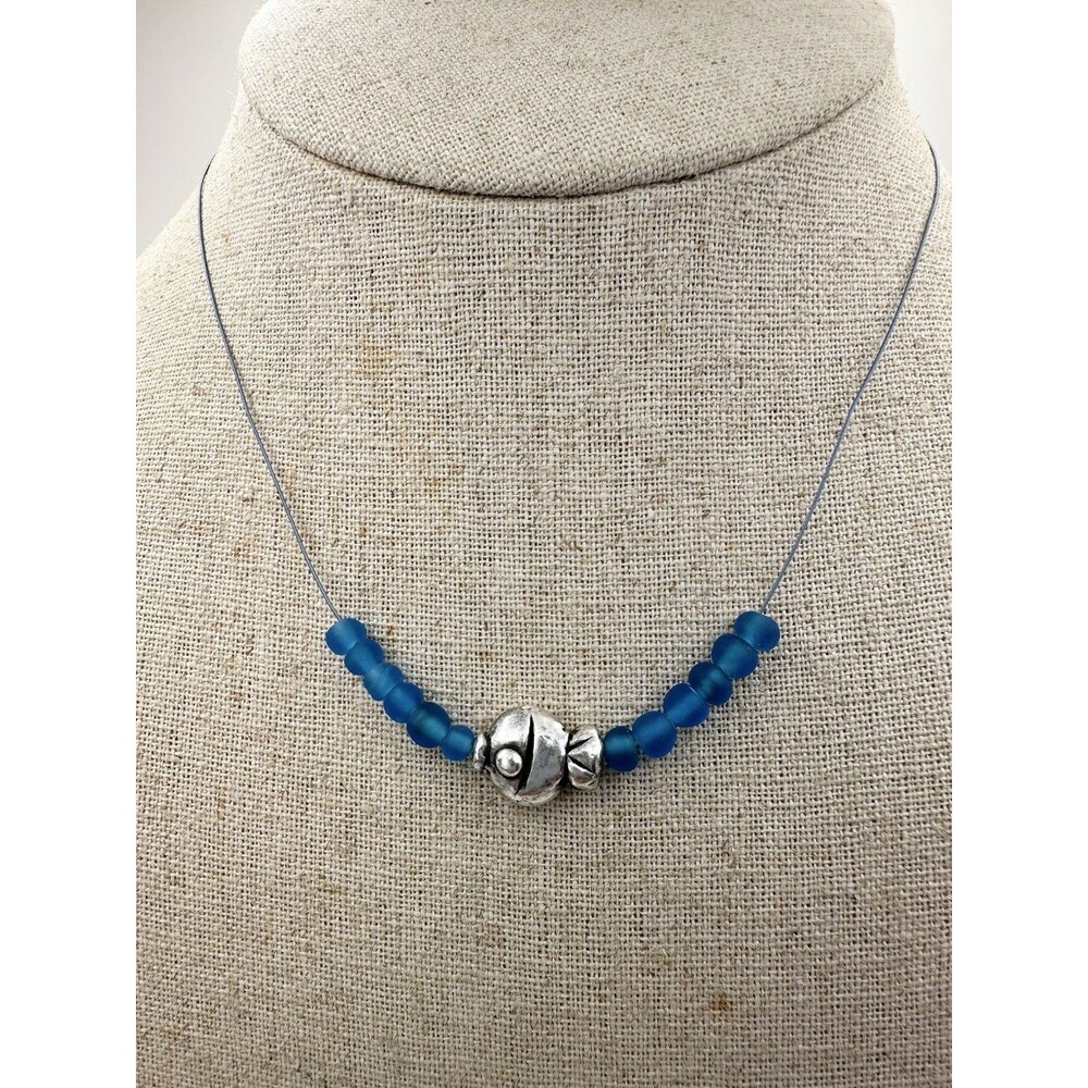 Philippe Audibert Paris Fish Charm Blue Glass Wire Choker Necklace 15”